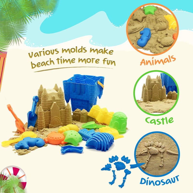 SupMLC Beach Toys 27 pcs Sand Toys, Sand Castle Building Kit for Kids - with Sand Bucket, Mesh Bag, Shovels and Rakes, Sandbox Toys for Toddlers Kids - Image 4